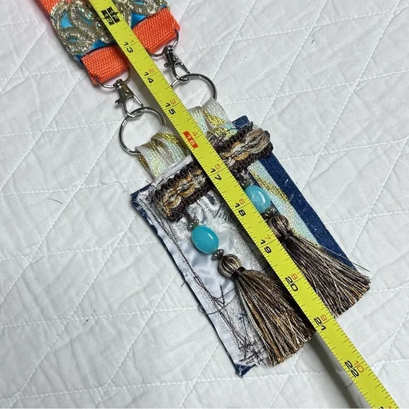 Handmade Boho Necklace Purse Fabric Wallet Beaded Fringe Artisan Signed - Picture 10 of 12